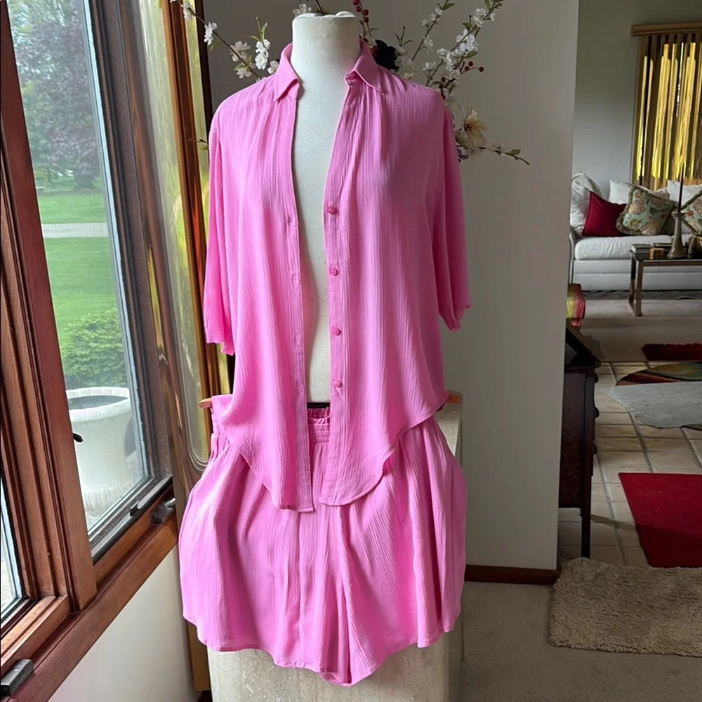 NWOT Boston Proper 2 Piece Pink Short Set with Elastic Waist - Picture 1 of 15